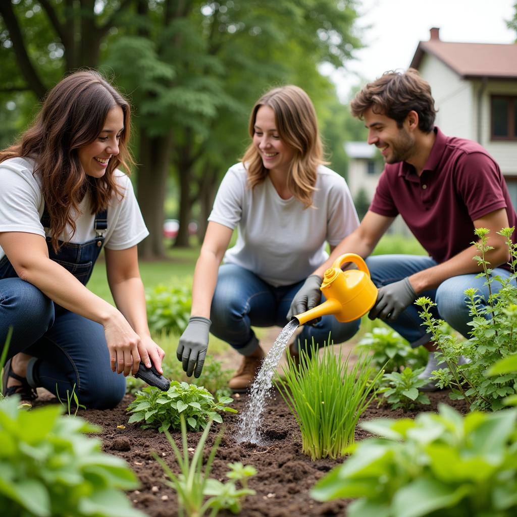 Volunteers working on a community garden project