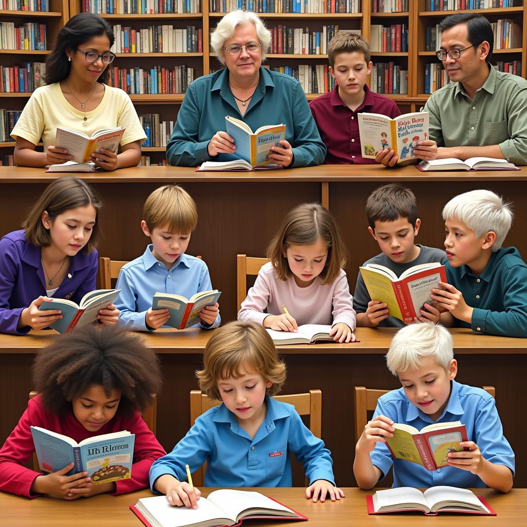 People of all ages and backgrounds engaging with books published by the Minnesota Historical Society Press, reflecting the diverse audience reached by MHSP.