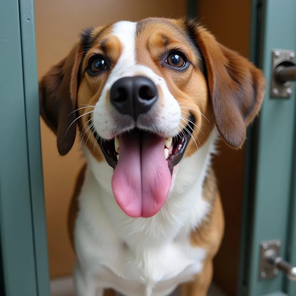 A happy and playful dog available for adoption at the Owatonna Humane Society