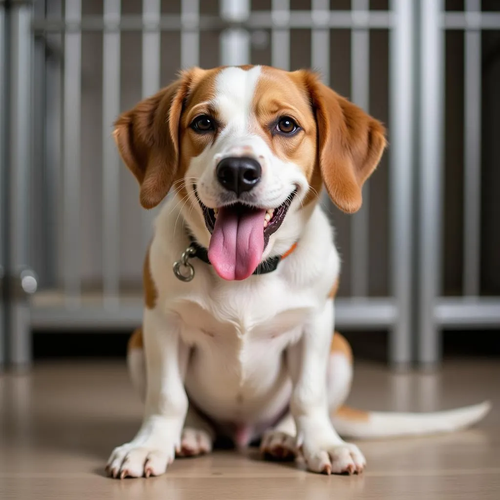 Smiling dog awaits adoption at the Humane Society