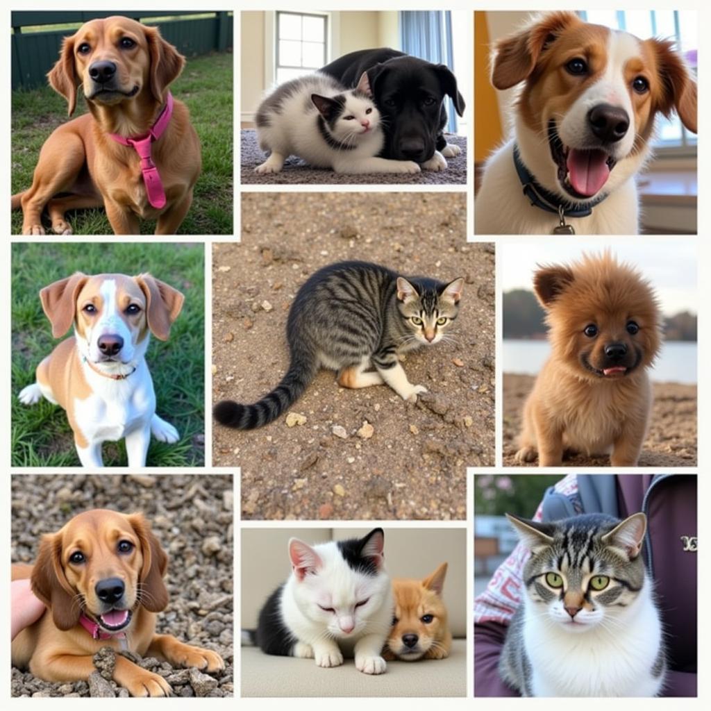 A collage showcasing various adoptable pets at the Heritage Humane Society