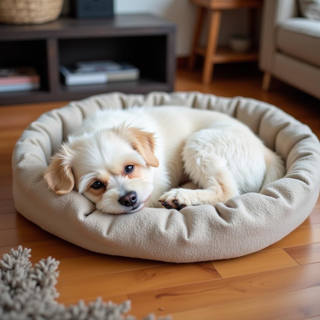 A happy adopted dog settles into its new home.