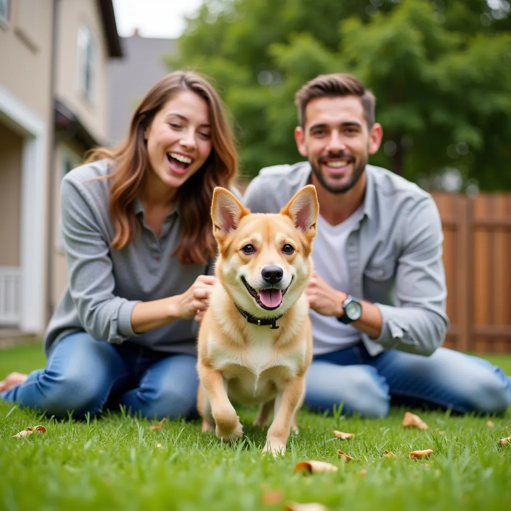 Adopted Family Playing with Dog