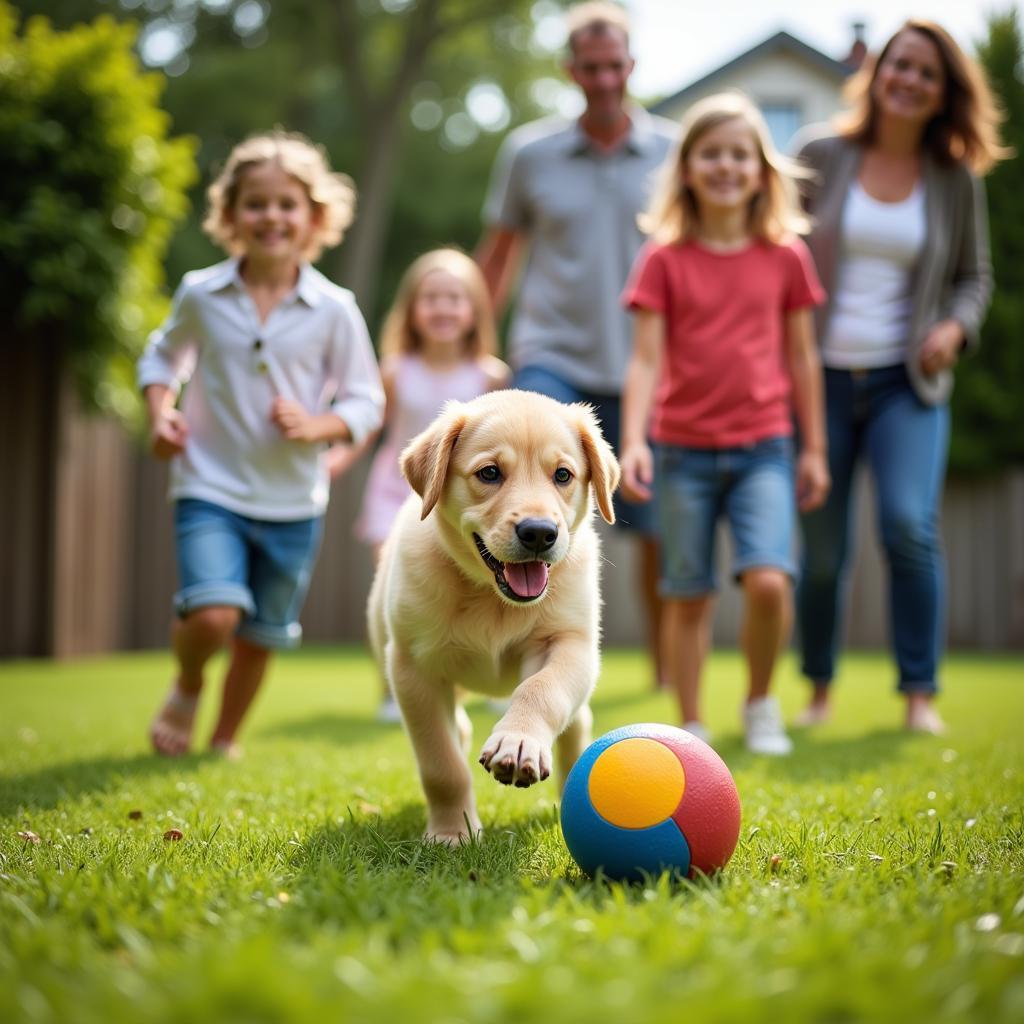 Adopted Puppy Plays with Family in Their Backyard