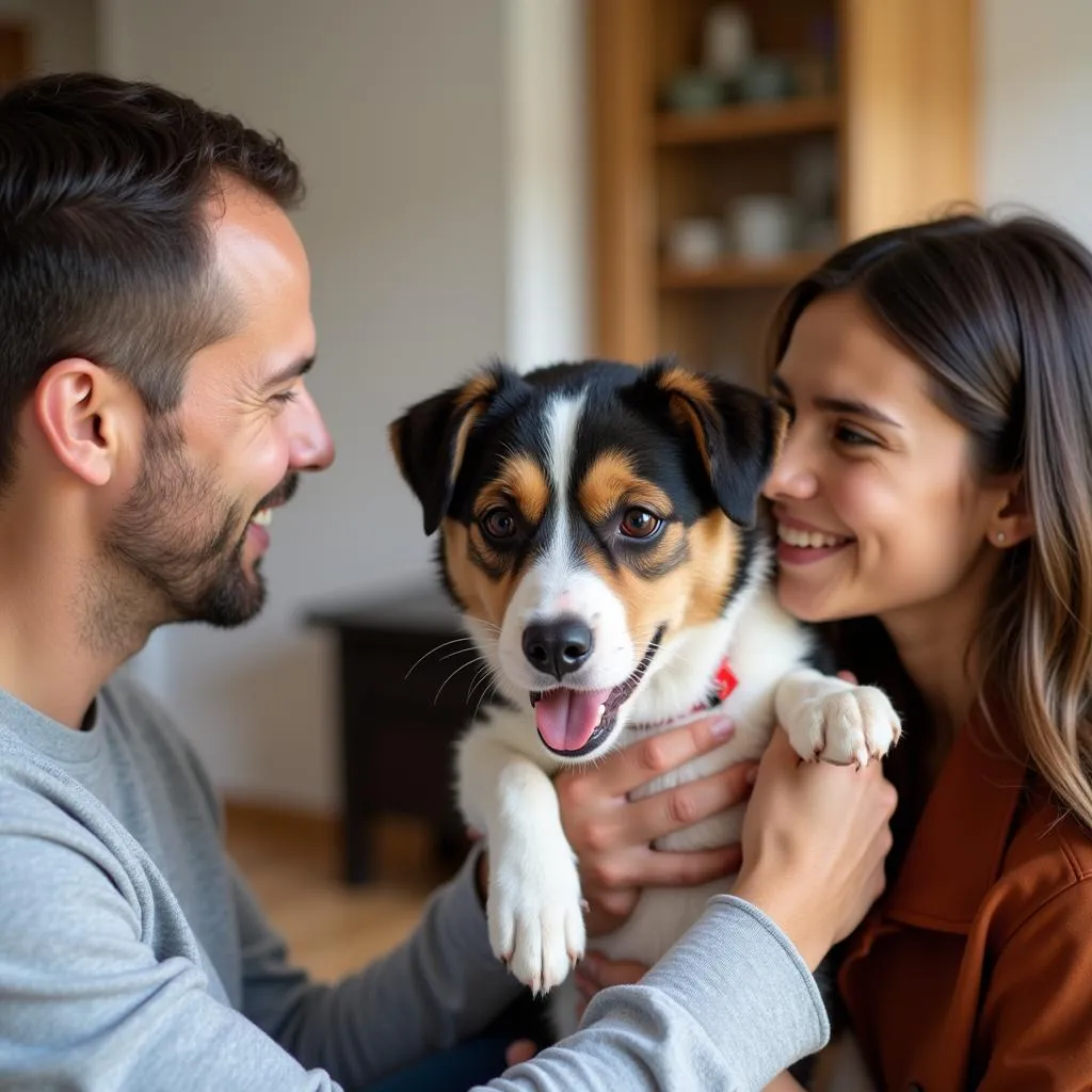 A family happily poses with their newly adopted dog from the Humane Society of Houston County.