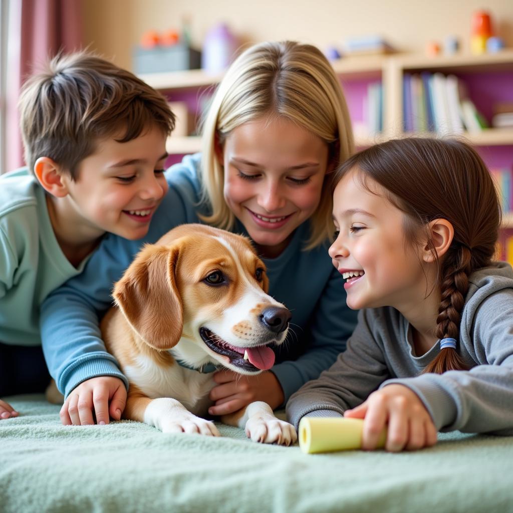 Happy family adopting a pet