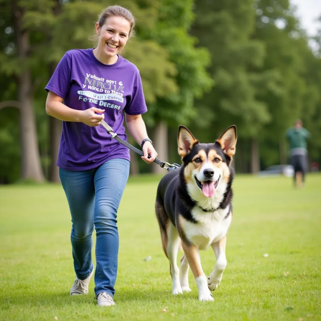 Aggieland Humane Society Volunteer Walking a Dog