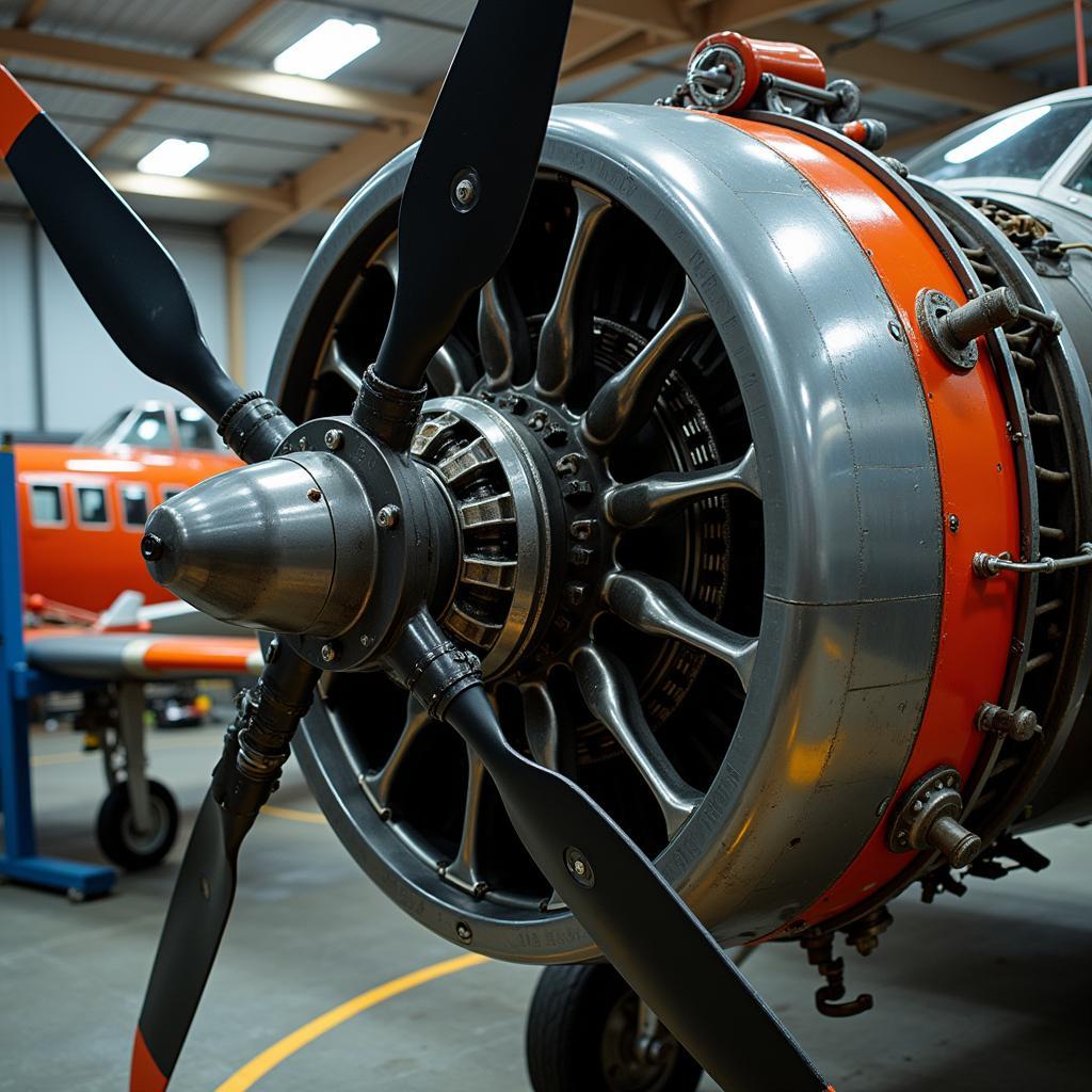 Detailed View of Aircraft Engine Restoration