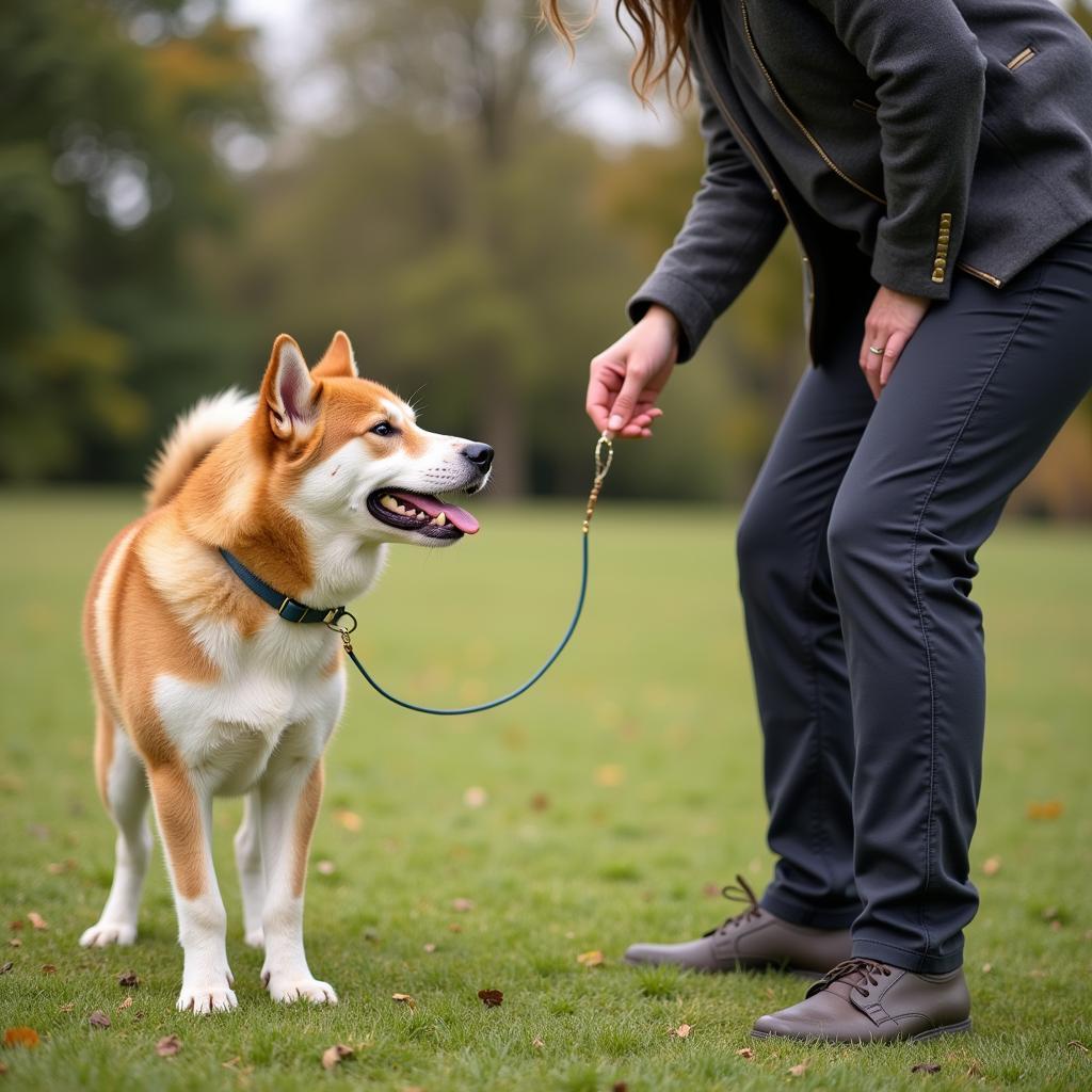 Akita undergoing obedience training