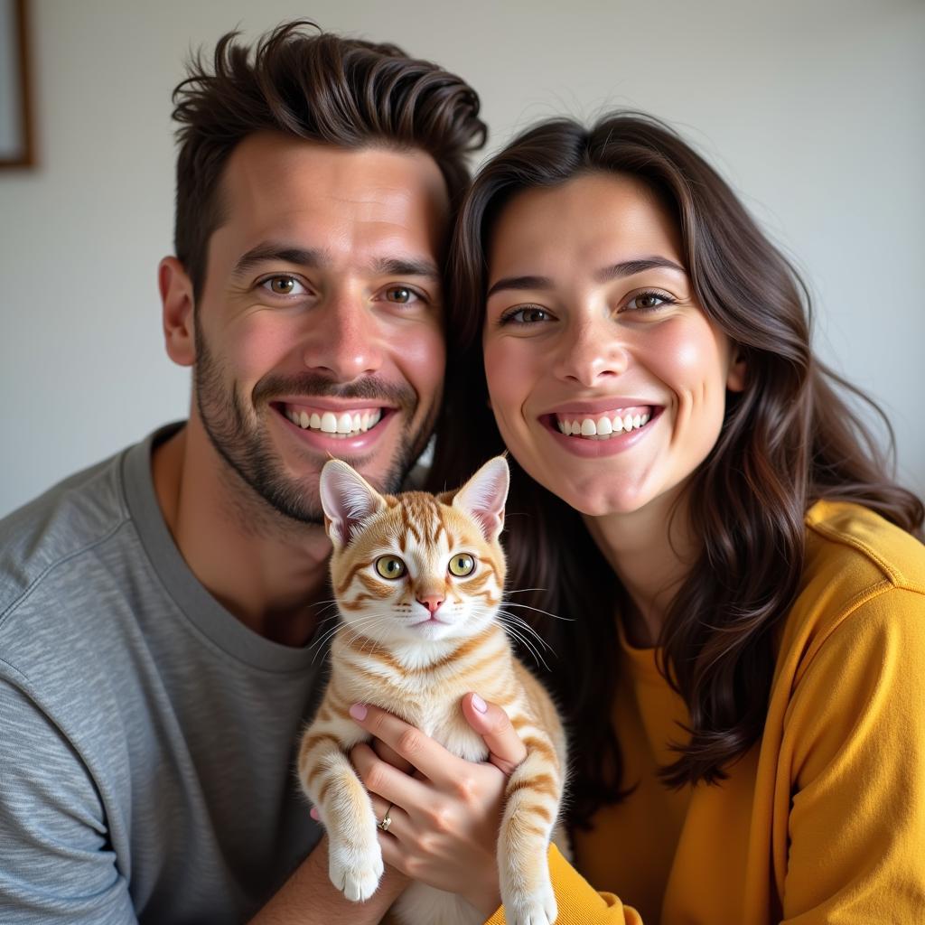 A heartwarming scene of an Alabama family cuddled up on the couch, enjoying quality time with their adopted cat. 