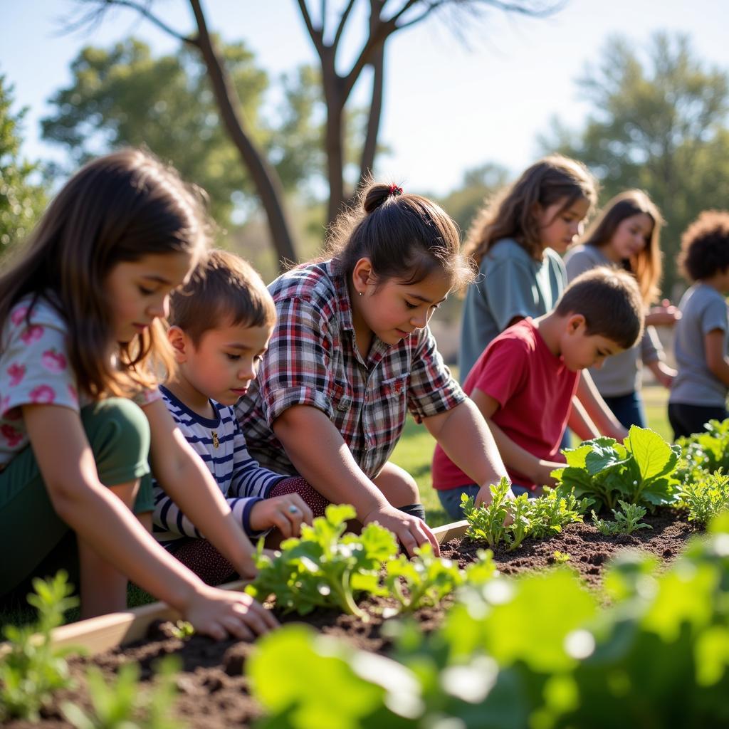 Community members tending to a garden at the Albuquerque BioPark