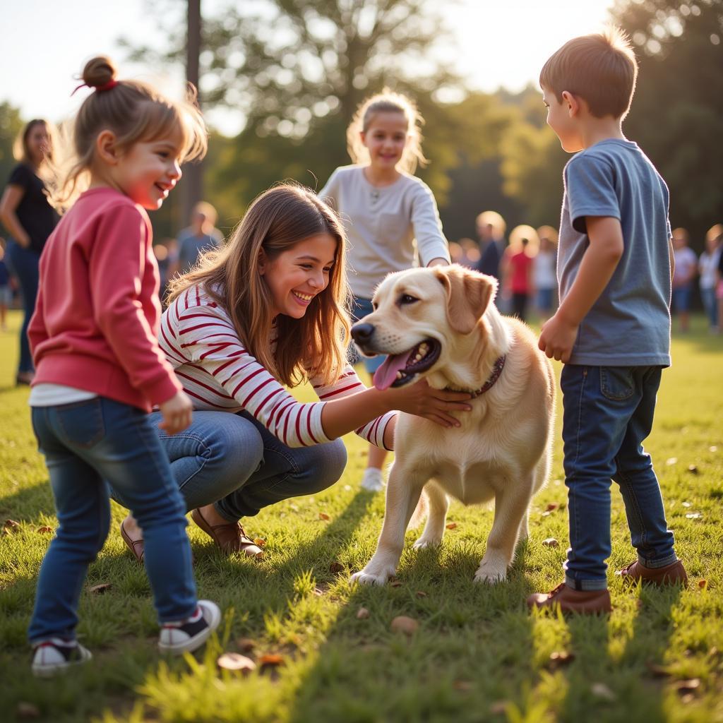 Family meeting a playful dog at an Alexander County Humane Society adoption event