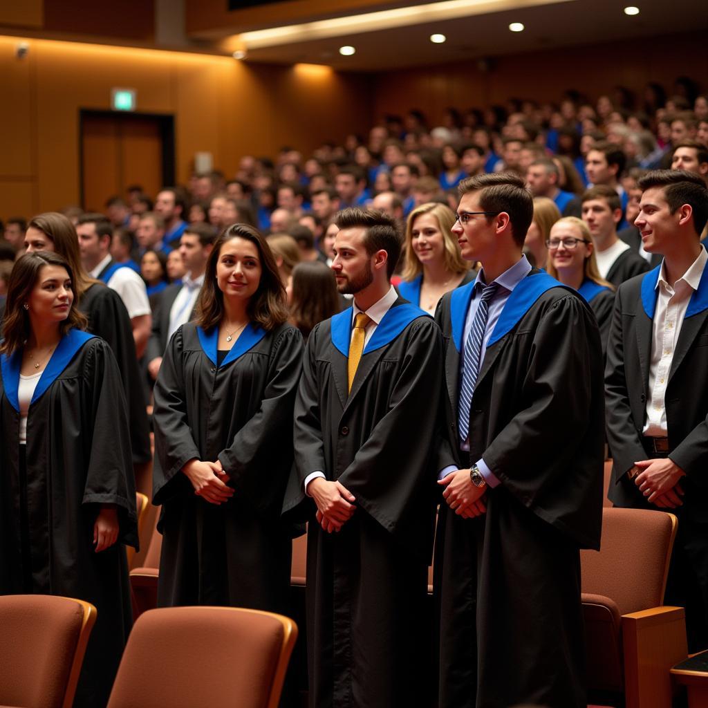 A diverse group of students are recognized at an Alpha Eta Honor Society induction ceremony