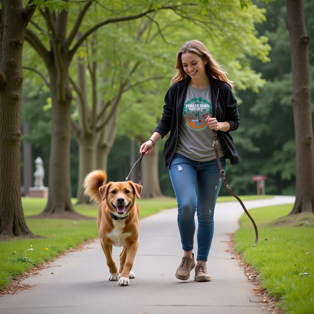 Volunteer Walking a Dog at Alpharetta Humane Society Mansell