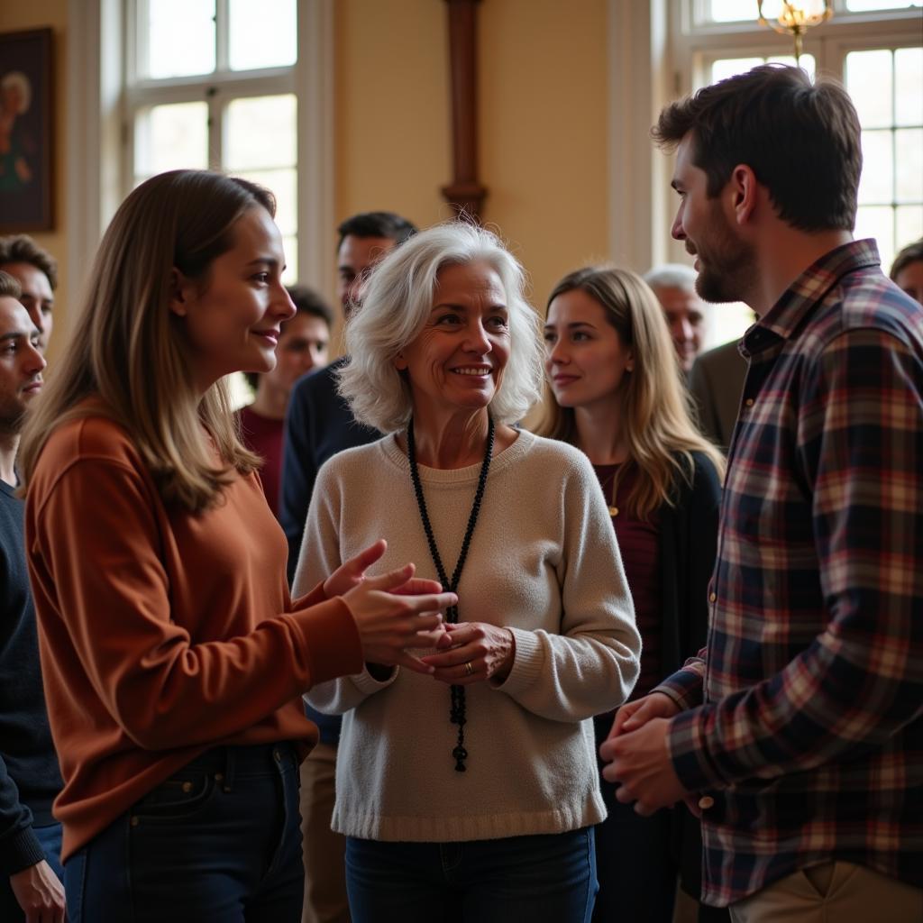 Members of the Altar Rosary Society gathering for a meeting