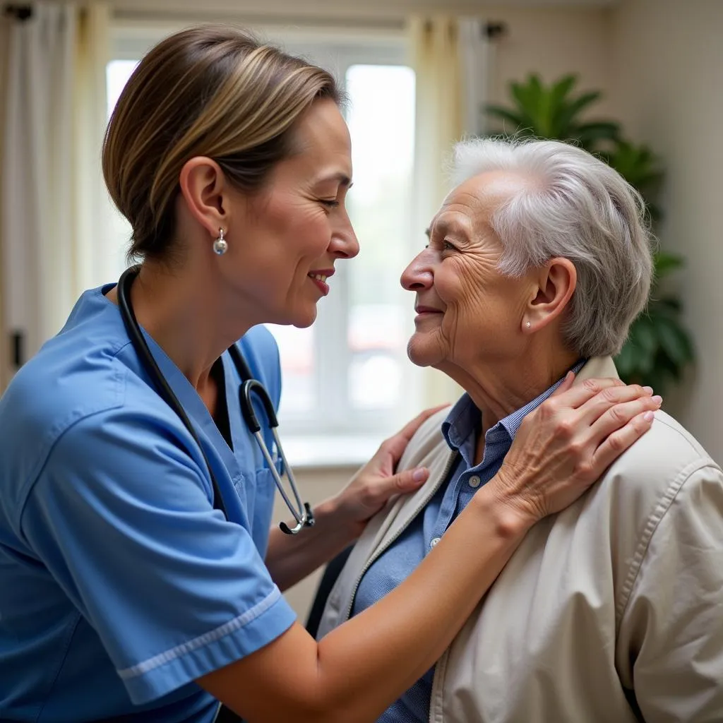 Nurse interacting with an elderly patient