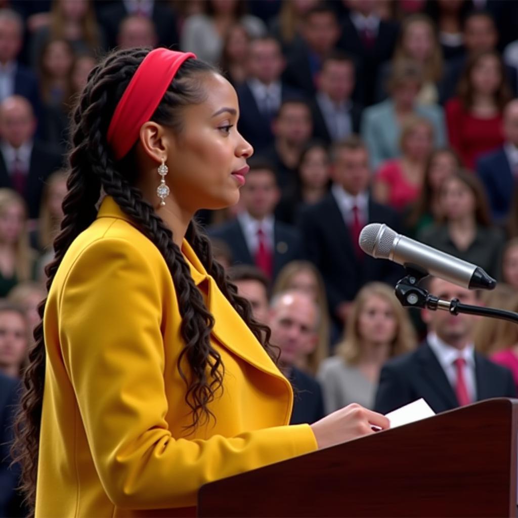 Amanda Gorman reciting "The Hill We Climb" at the 2021 presidential inauguration.