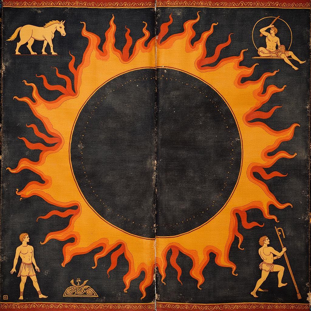 Ancient tapestry depicting an eclipse