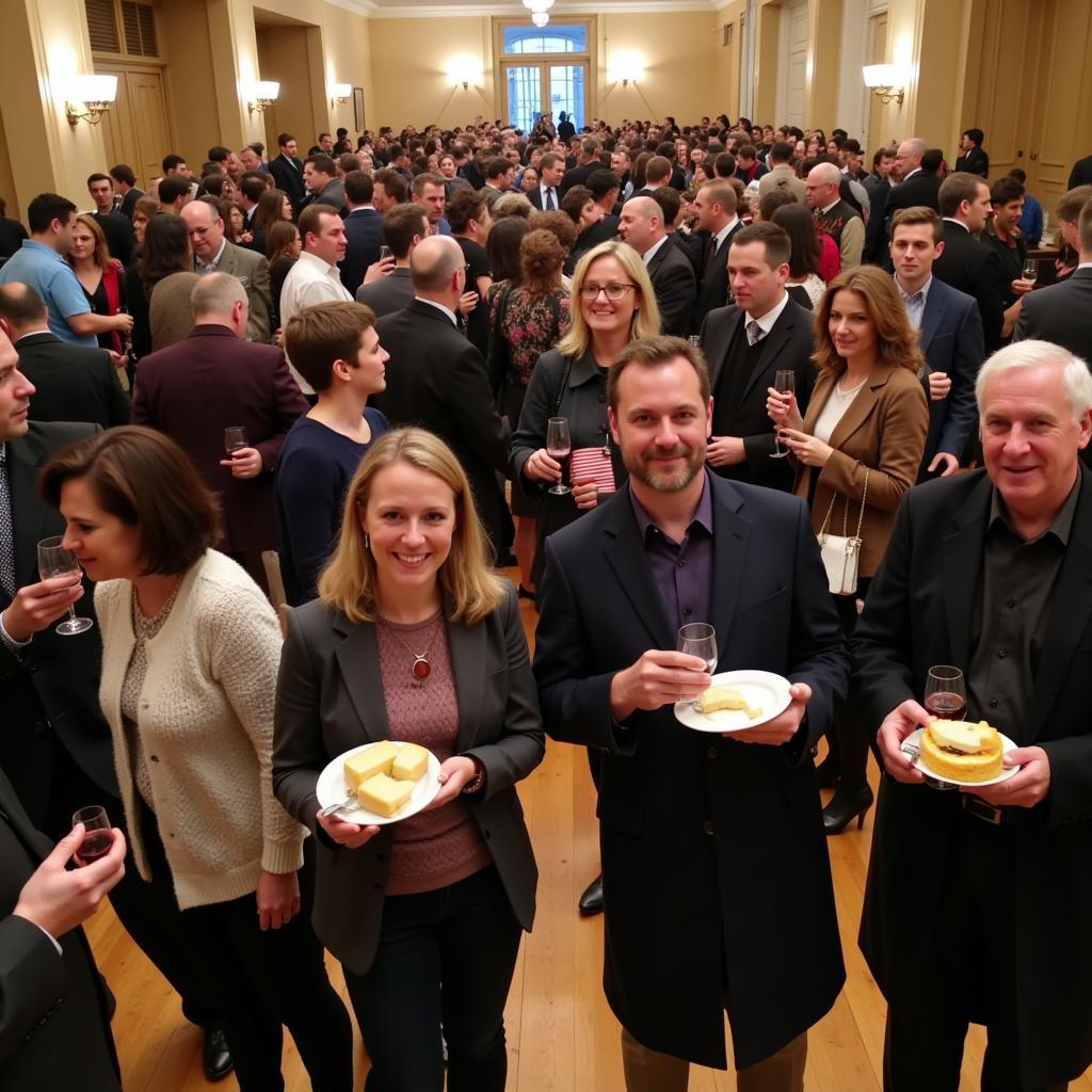 Attendees at the American Cheese Society Conference networking during a cheese reception