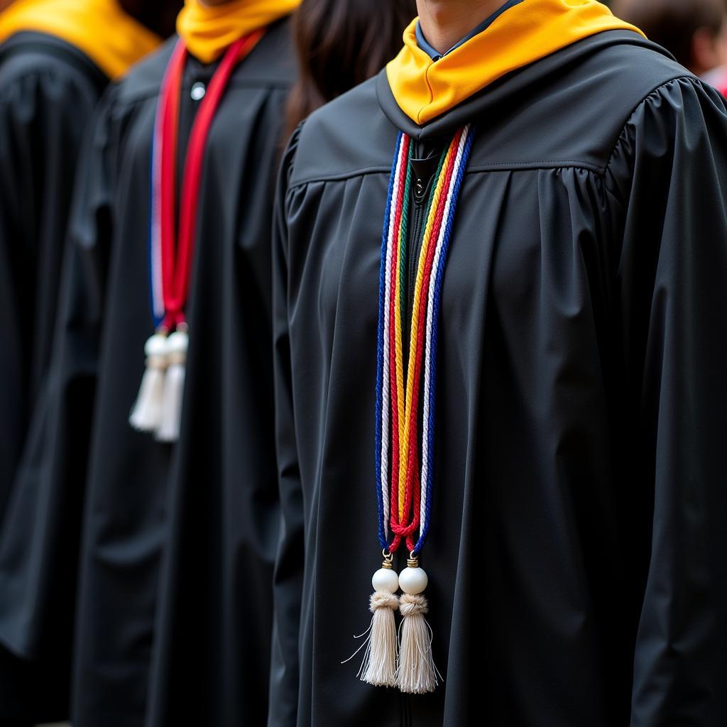 Students wearing ACS graduation cords during a commencement ceremony