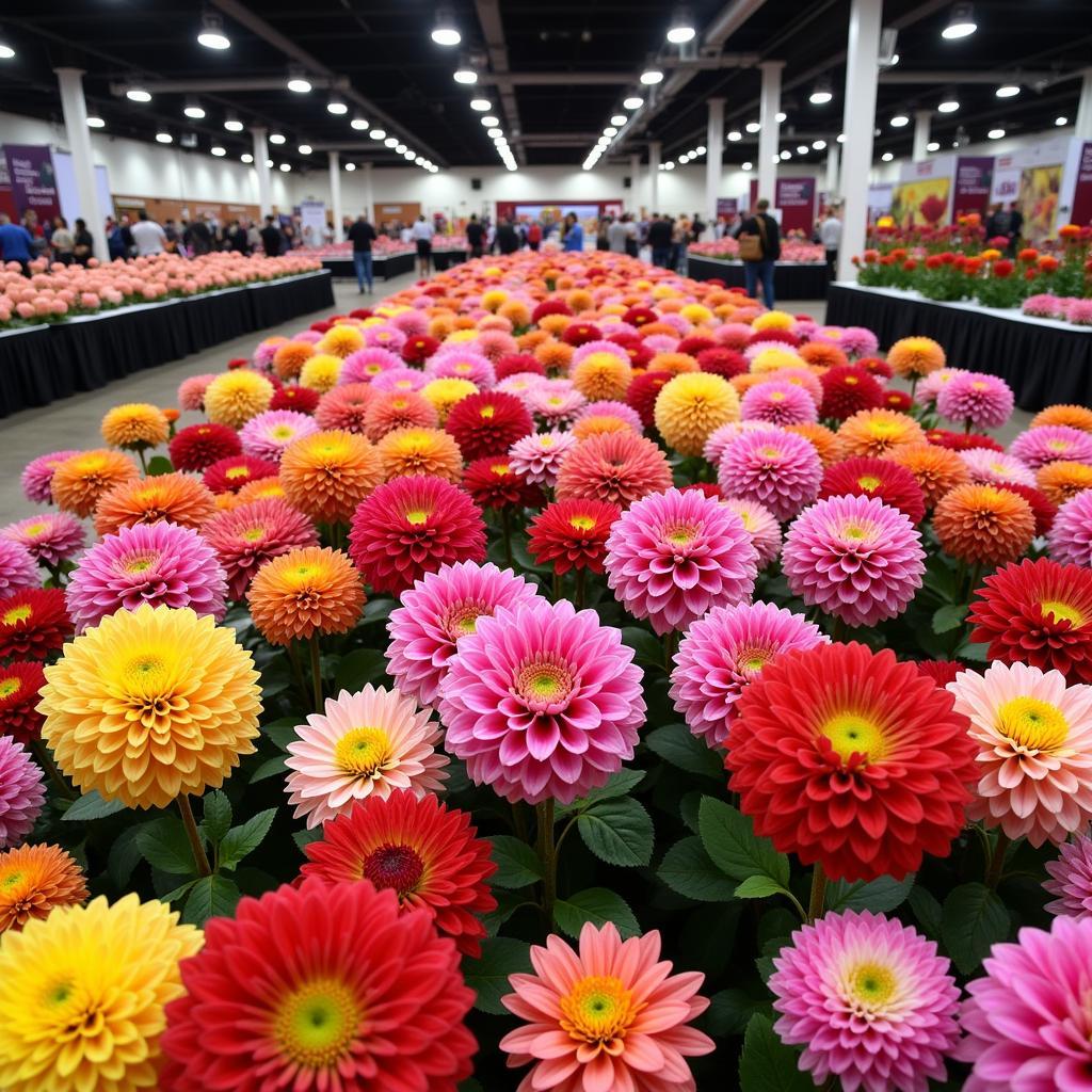 Vibrant dahlia display at the American Dahlia Society National Show