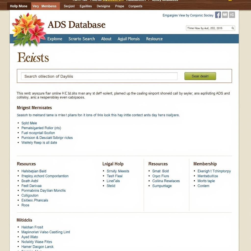 Screenshot of the American Daylily Society database homepage