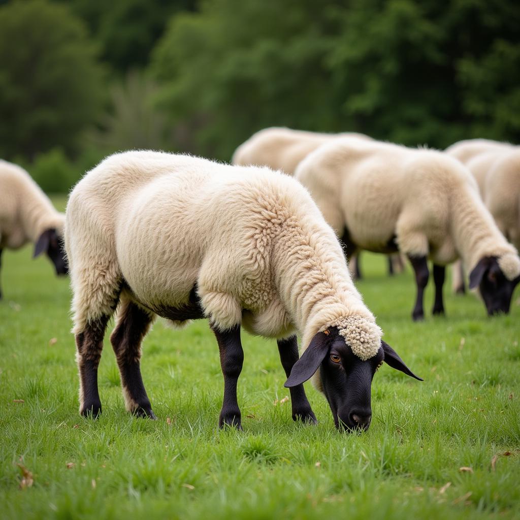 American Dorper Sheep Grazing on Pasture