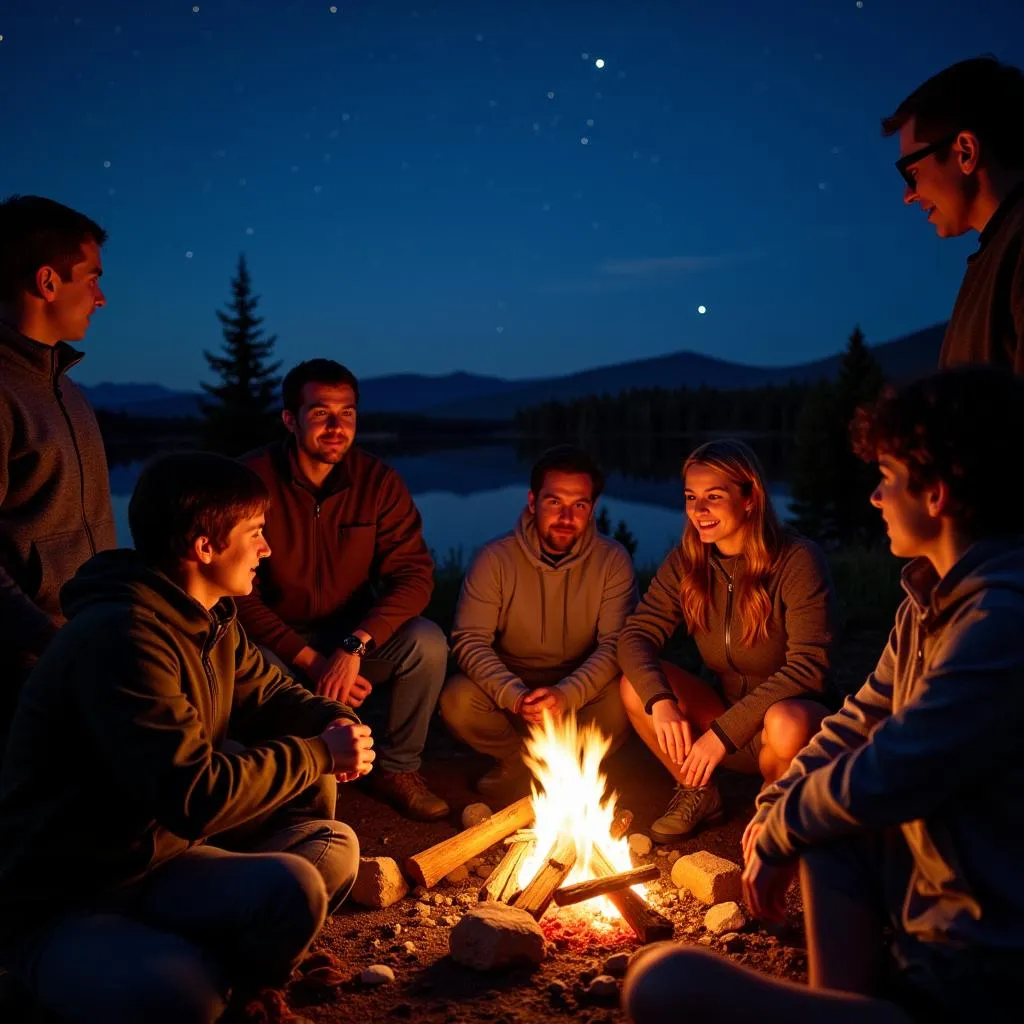 American Hiking Society Volunteers Gather Around Campfire