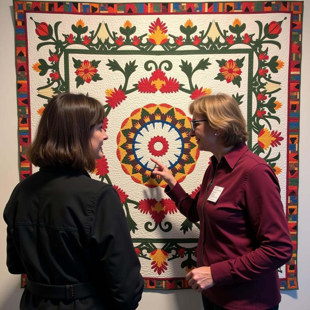 Visitors admiring a stunning quilt at the American Quilt Society Show Paducah