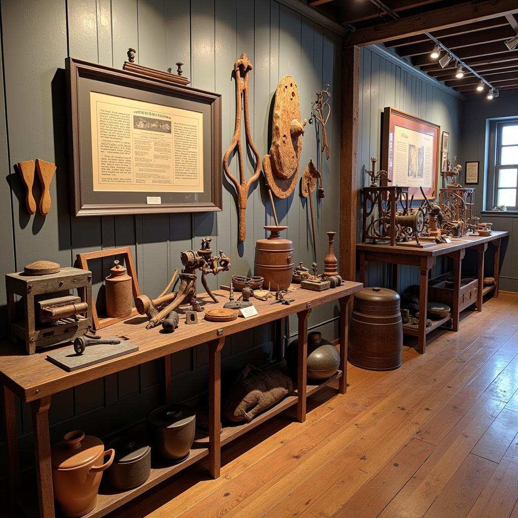 Amherst Historical Society Exhibit showcasing farming tools