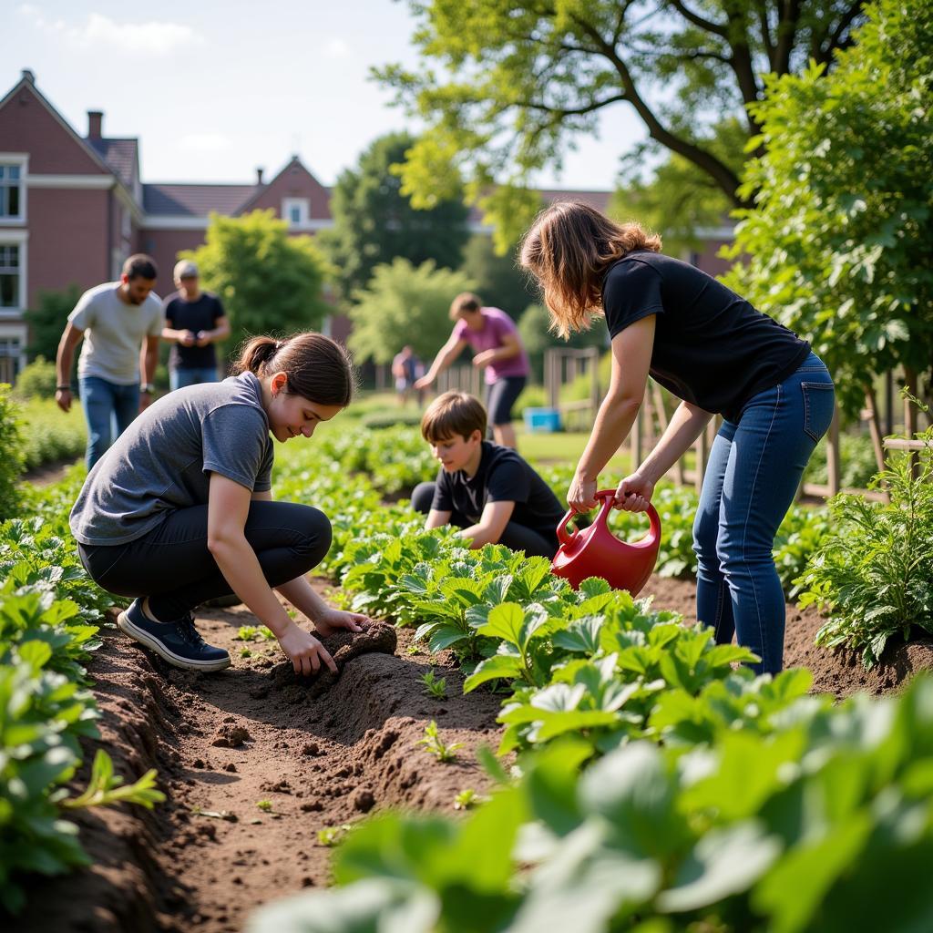 Volunteers working together in a community garden in Amsterdam