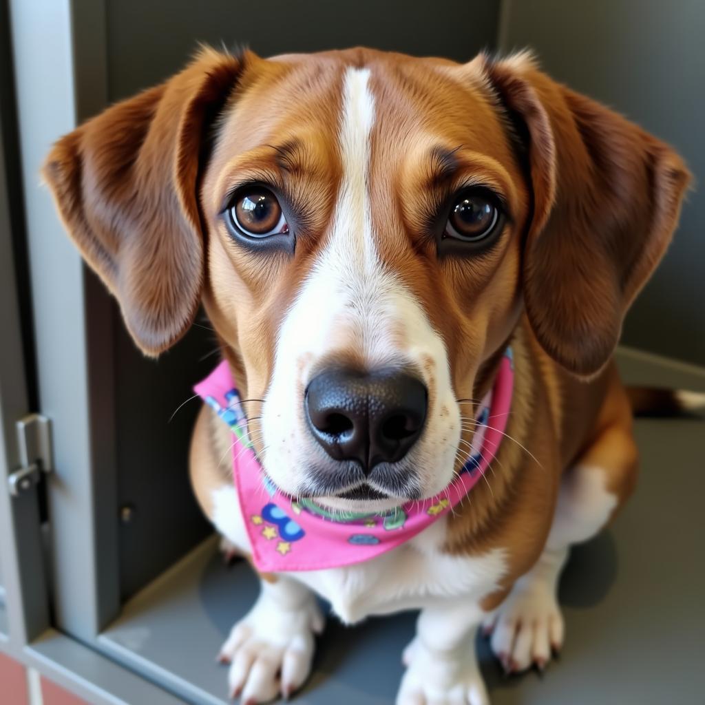 Portrait of a Hopeful Dog in an Animal Shelter