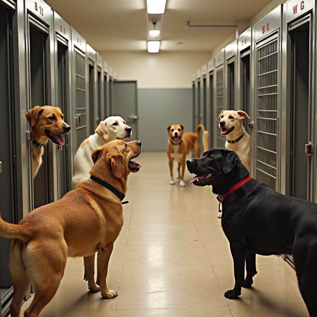 Dogs in an animal shelter