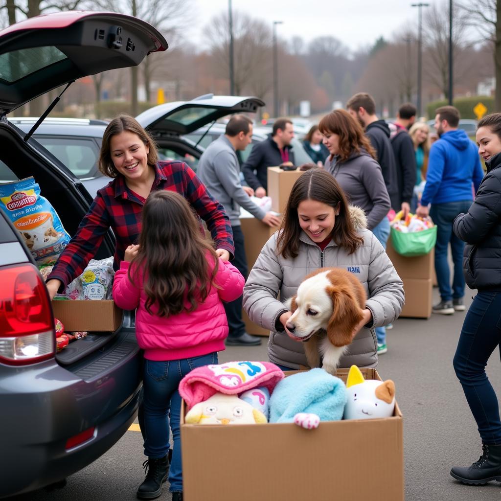 Community Members Donating Supplies at an Animal Shelter Drive