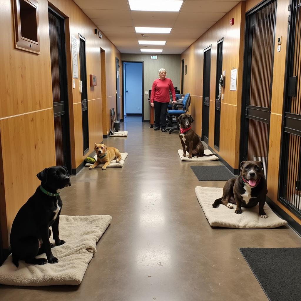 Animal Shelter Interior with Dogs and Cats