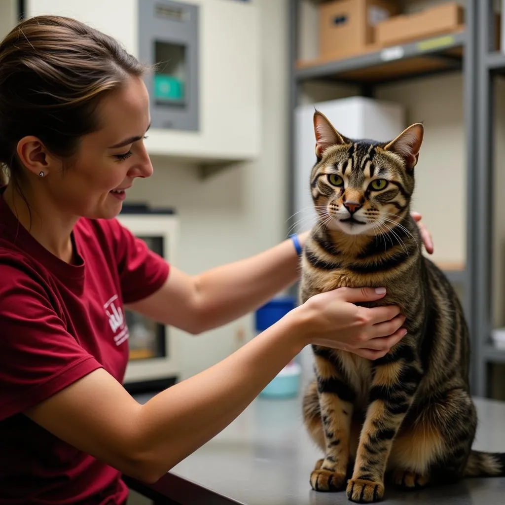 Animal Welfare Society Volunteer Caring for Cat