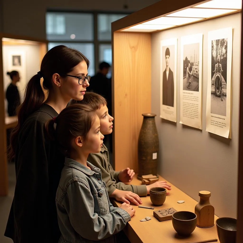 Visitors exploring the papermaking exhibit