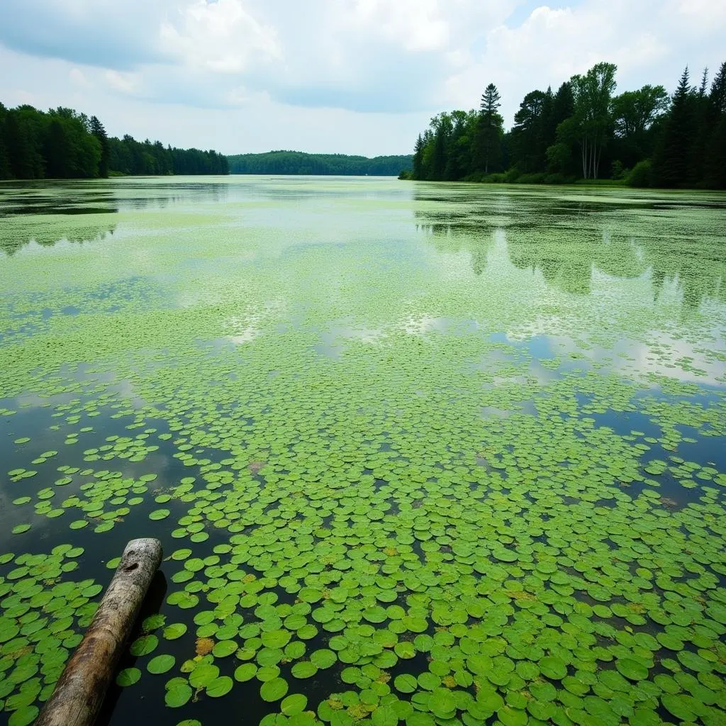 Image of a lake completely covered in algae