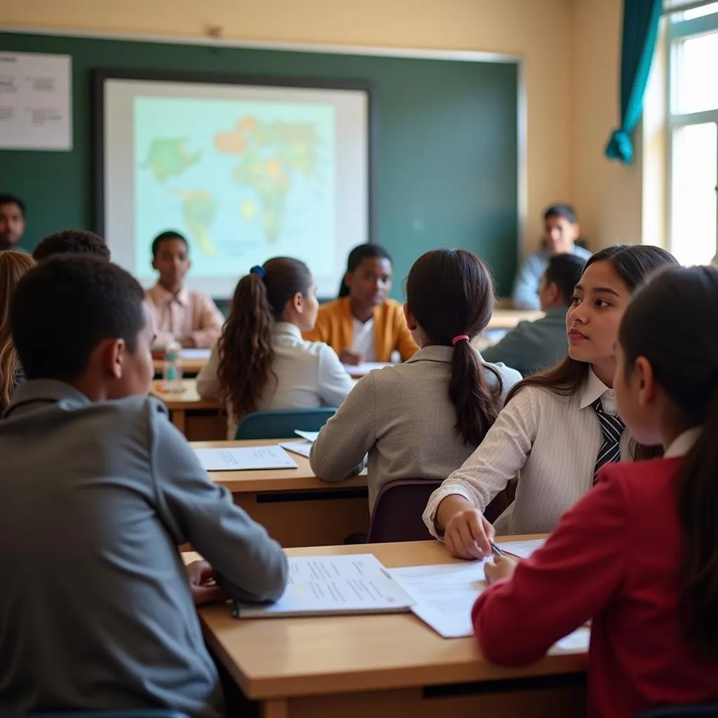 Students at an army school engaged in an interactive learning session