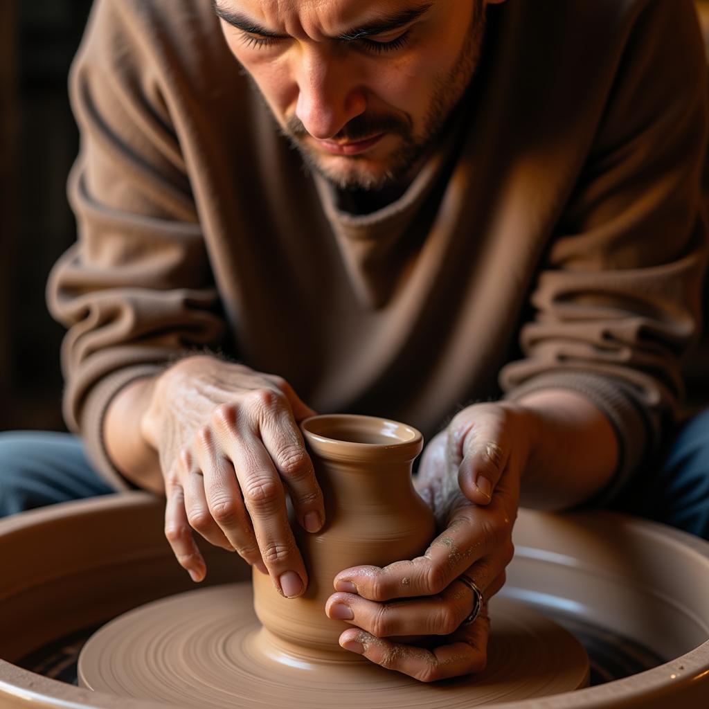 Artisan Hand-Crafting a Ceramic Pot