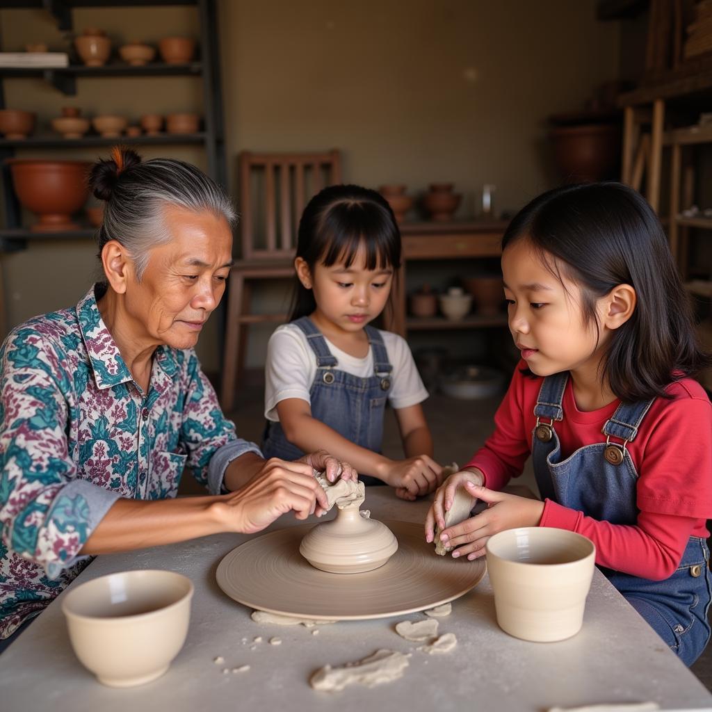 Artisan Teaching Pottery to Children