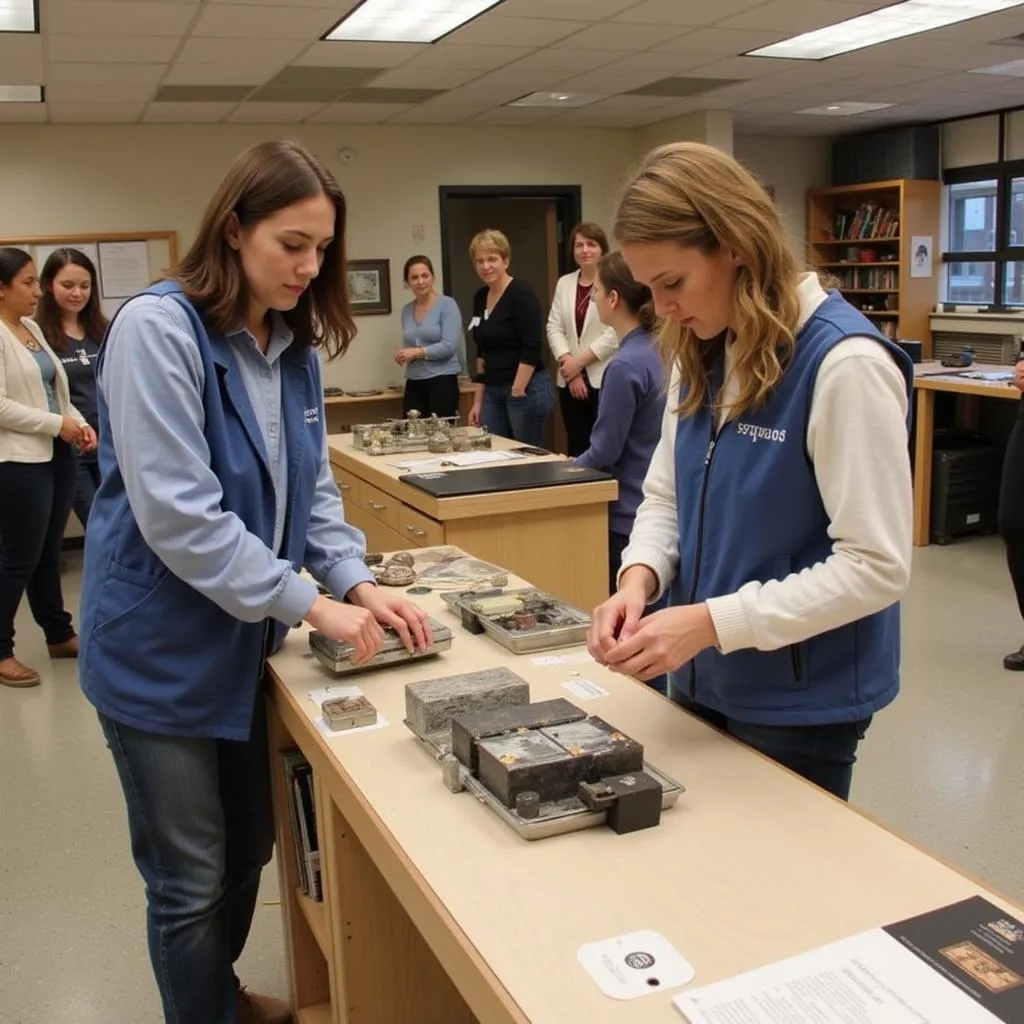 Volunteers working in the archives