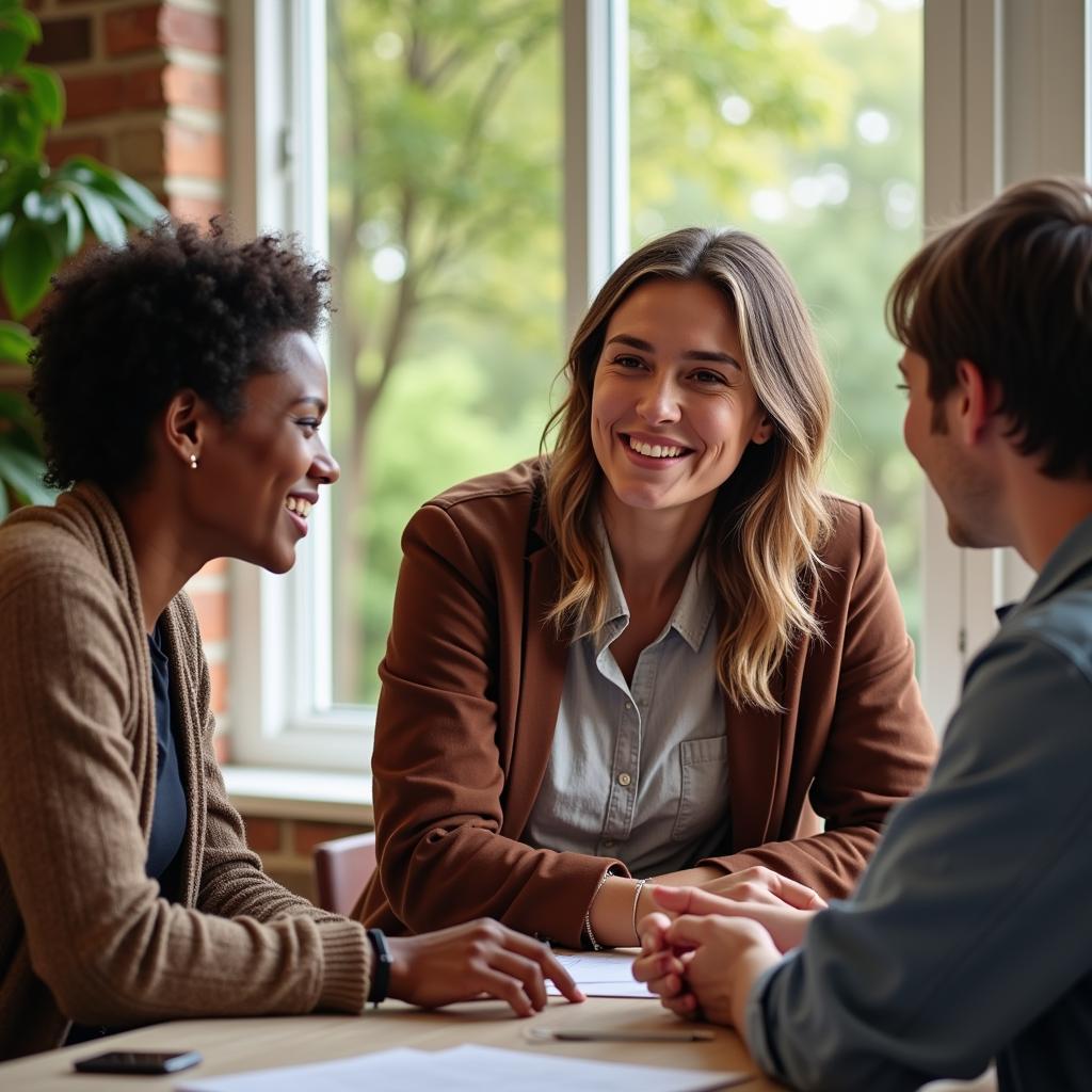 A diverse group of adults engaged in conversation, symbolizing an ASGN support group.