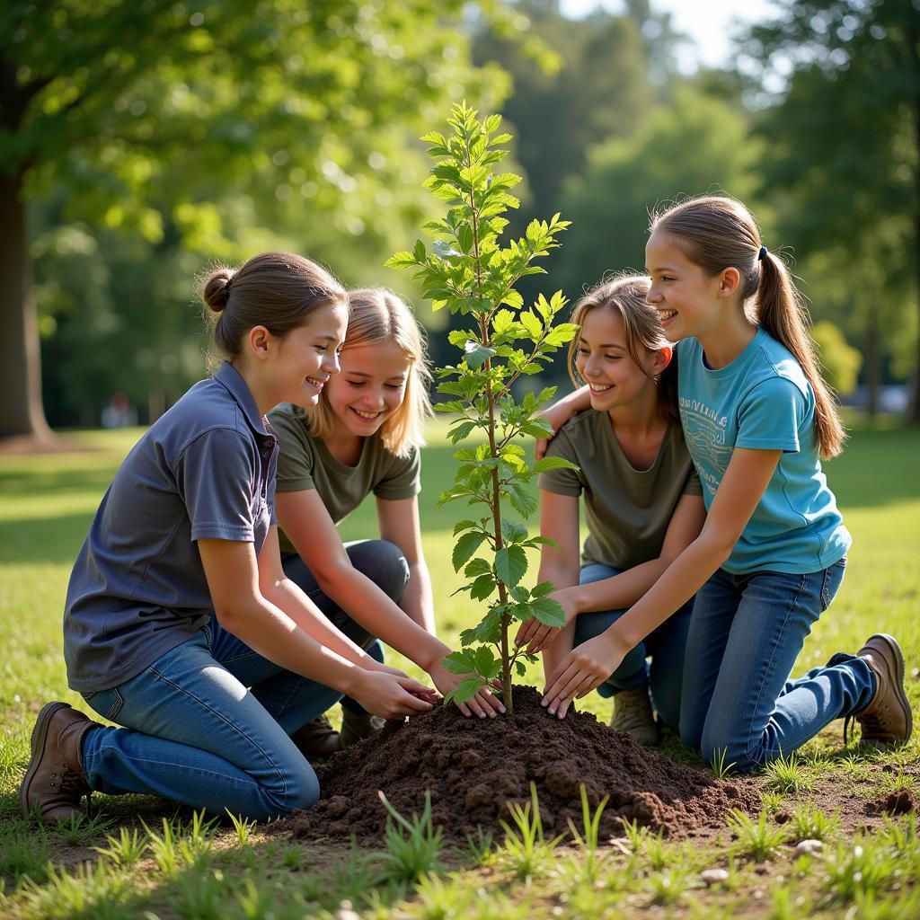 Volunteers planting a tree at Ashland Nature Center