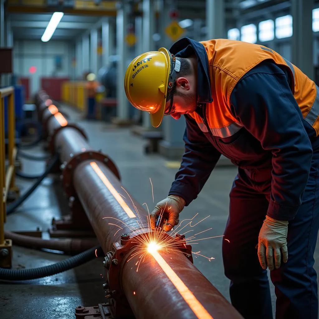 ASNT Certified Inspector Examining Welds on a Pipeline