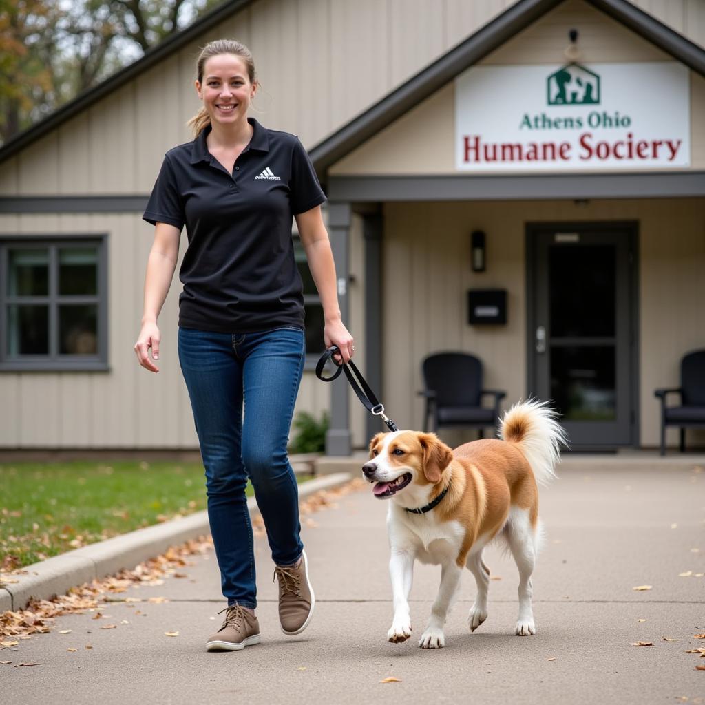 Volunteer Walking Dog at Athens Ohio Humane Society