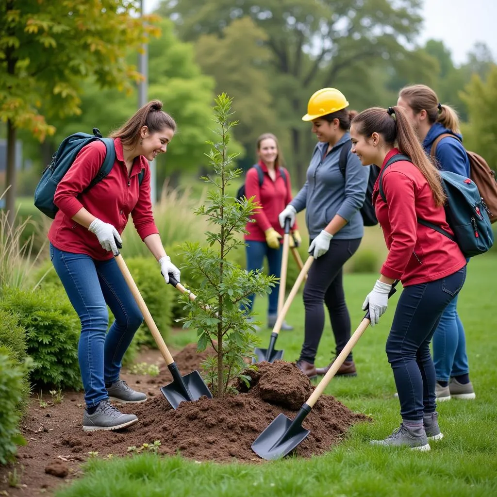 Atlanta Audubon Society volunteers working together to restore a bird habitat.