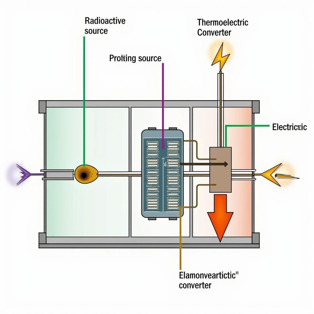 Diagram illustrating the inner workings of an atomic battery