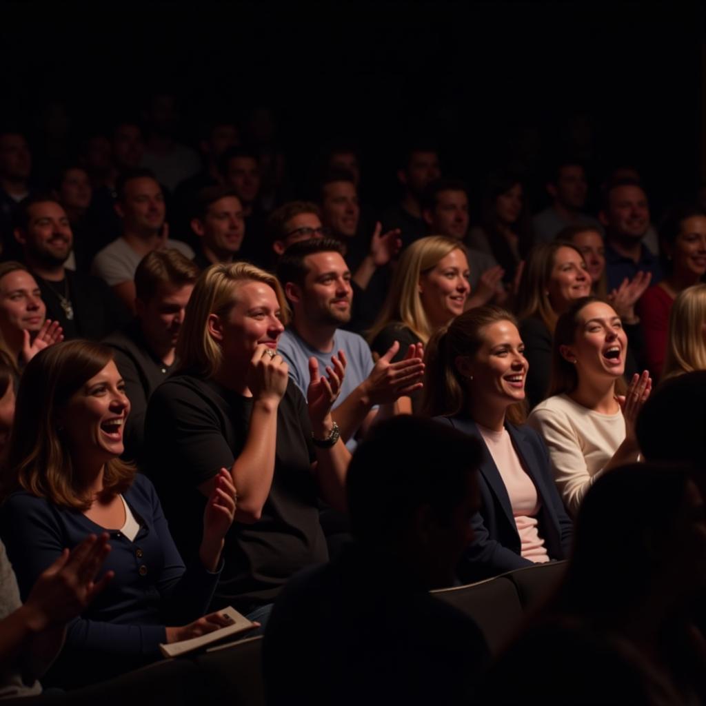 An audience laughing and enjoying a stand-up comedy show