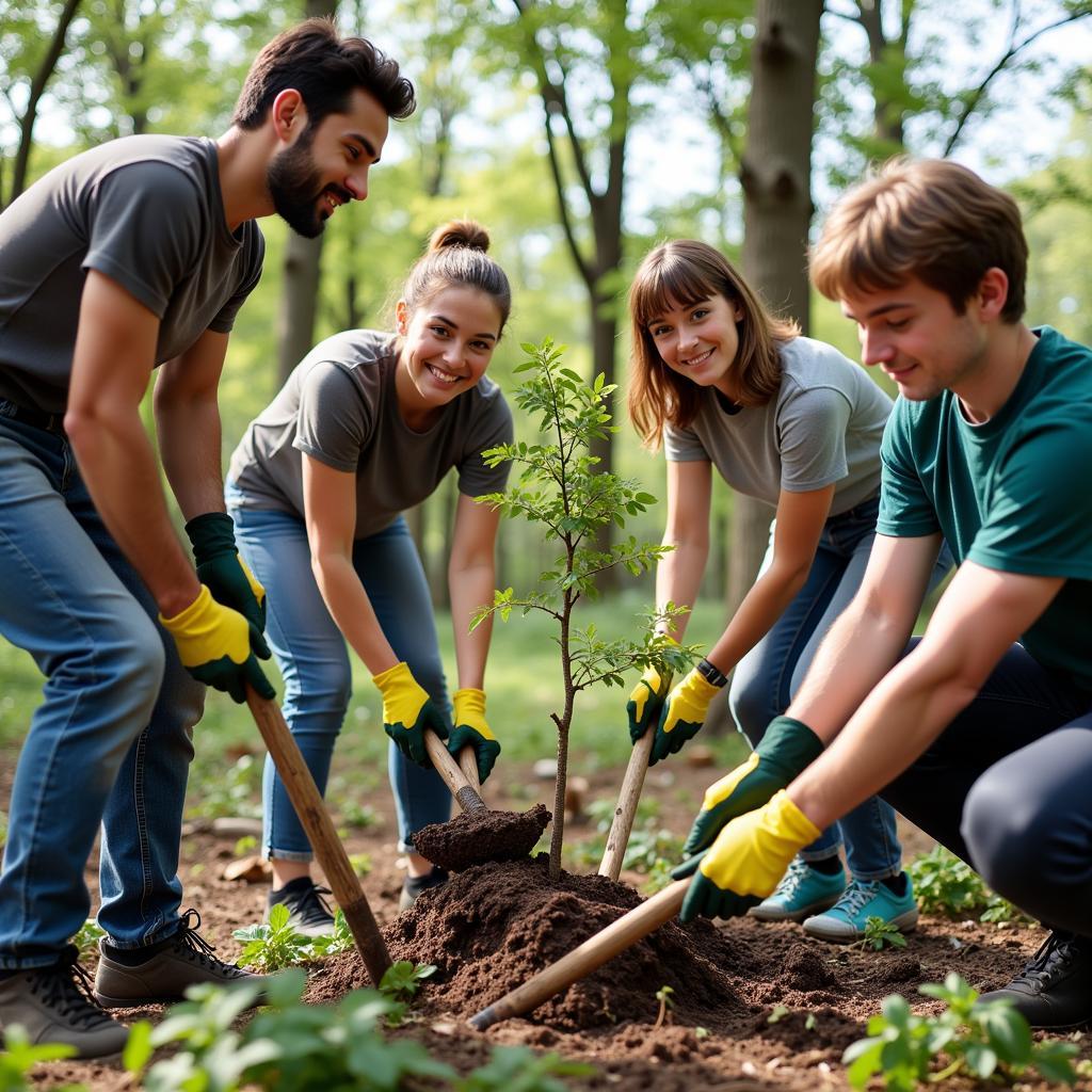 Volunteers planting trees at Audubon Society Chevy Chase